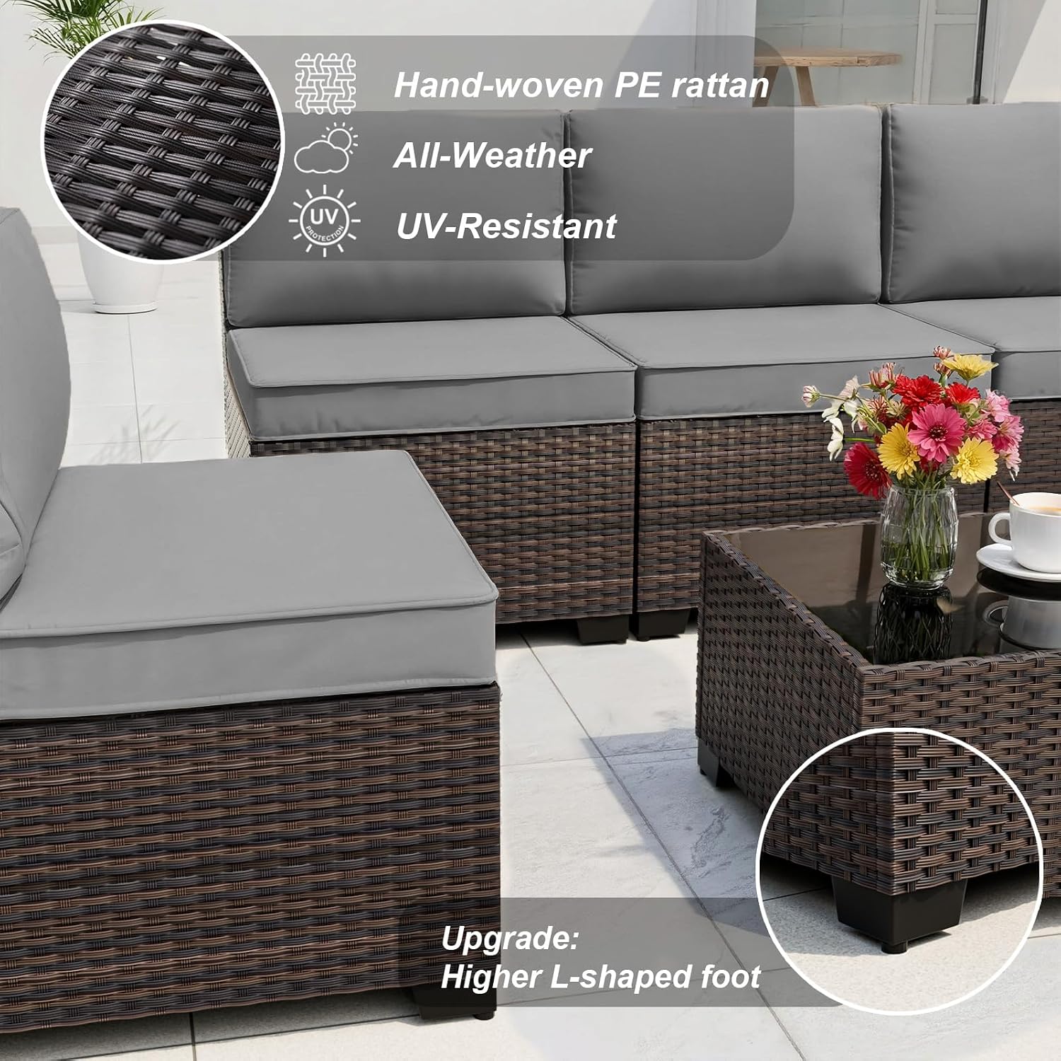 Outdoor Furniture Set With Fire Pit - ชุดโซฟาแบบแยกส่วนสำหรับใช้งานกลางแจ้ง 10 ชิ้น พร้อมโต๊ะเตาไฟแก๊สโพรเพน, เฟอร์นิเจอร์ลานบ้านหวาย PE