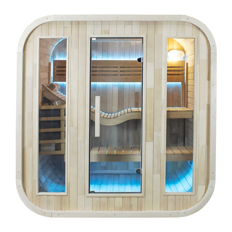 Outdoor Furniture Wooden - ซาวน่ากลางแจ้ง ดีไซน์ทันสมัย ห้องซาวน่าทรงกระบอกสำหรับ 4 คน ซาวน่าอินฟราเรดไม้กลางแจ้ง