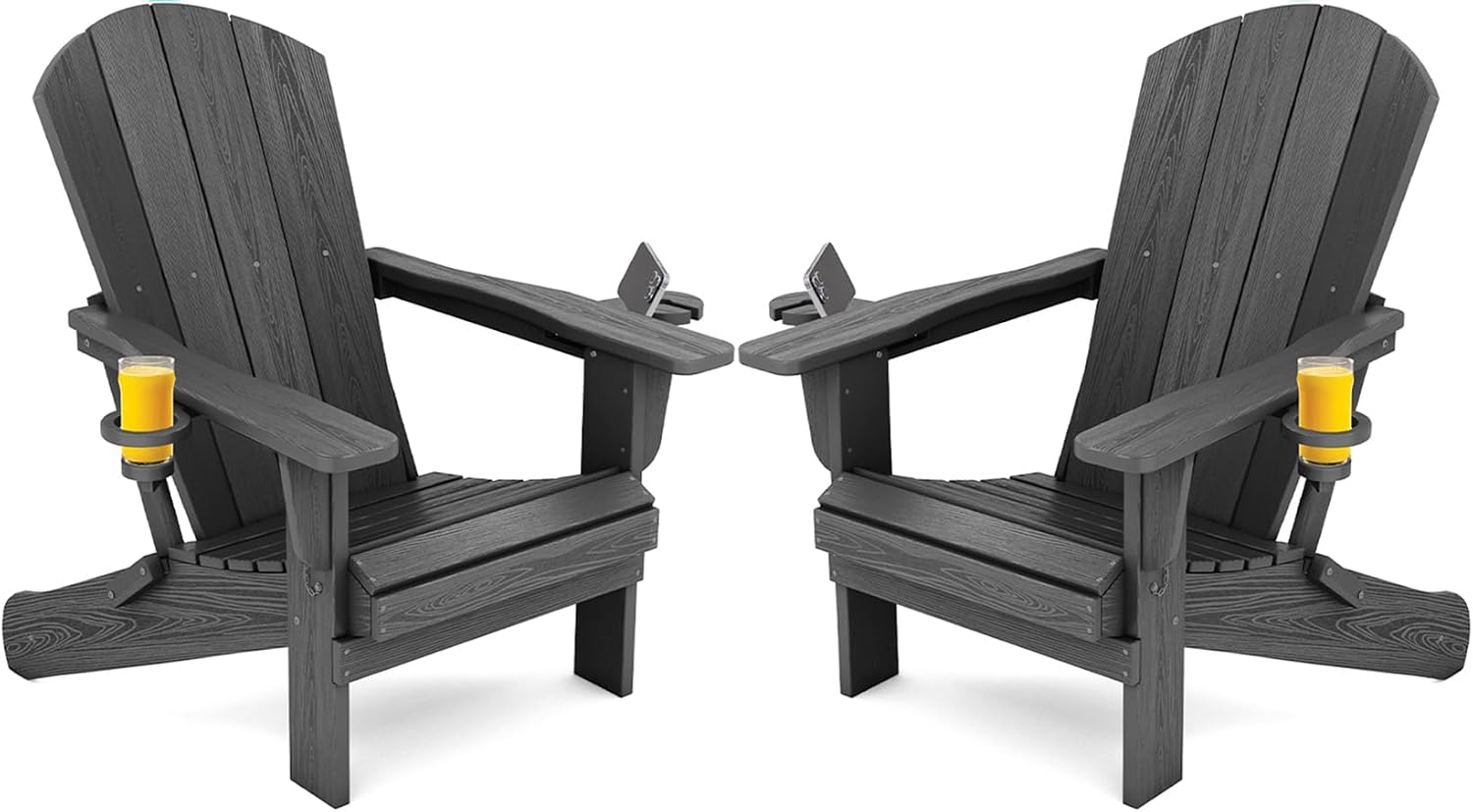 Outdoor Furniture Set With Fire Pit - ชุดเก้าอี้พับกลางแจ้ง 2 ตัว, เก้าอี้สนามหญ้าแบบแข็งแรงพร้อมที่วางแก้ว, เฟอร์นิเจอร์พักผ่อนสำหรับลานบ้านพร้อมเตาผิง, เหมาะสำหรับสวน