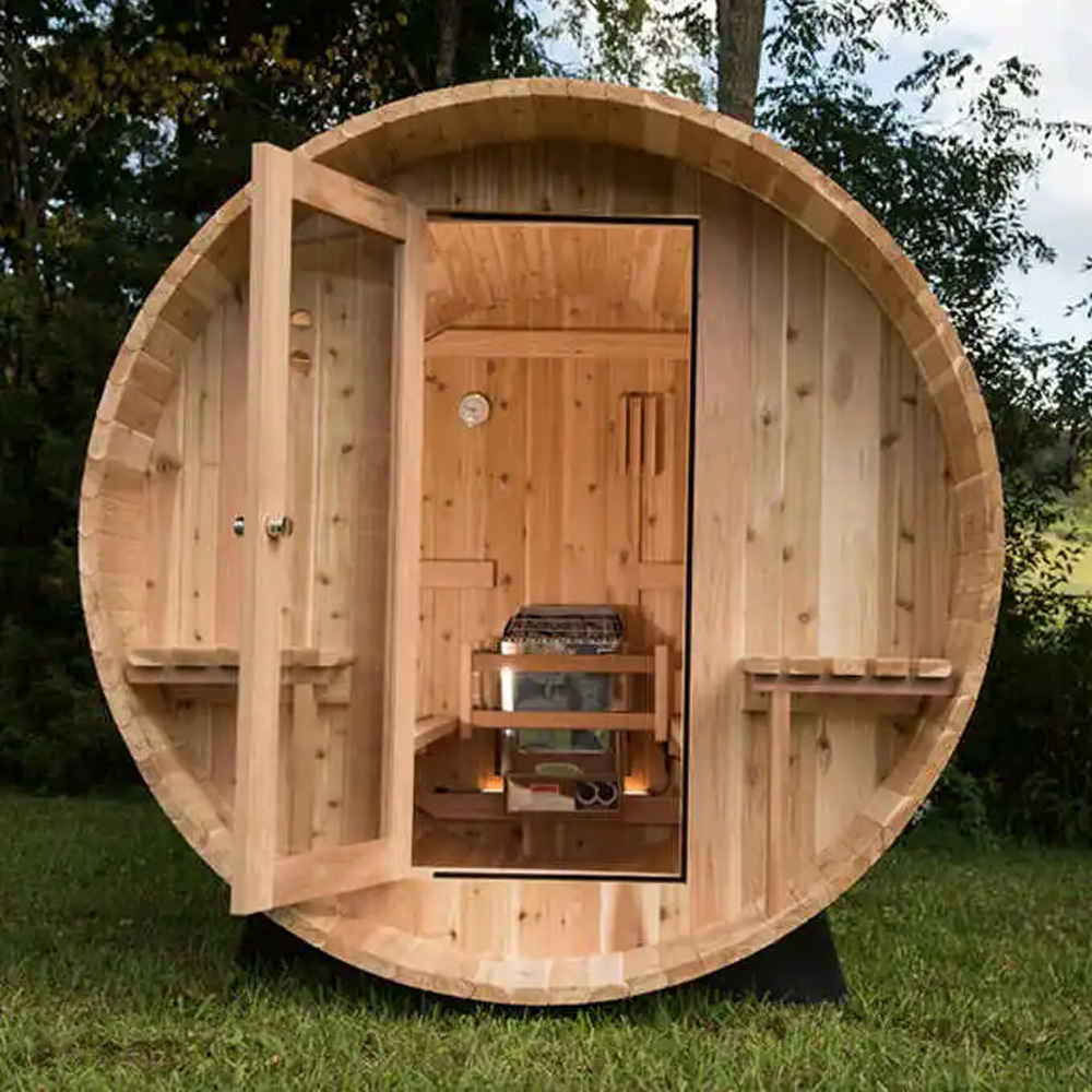 Outdoor Furniture Wooden - ซาวน่ากลางแจ้งขายส่ง ซาวน่าไม้เฮมล็อกแคนาดาสำหรับ 4-6 คน ซาวน่าแบบแห้งและแบบไอน้ำ