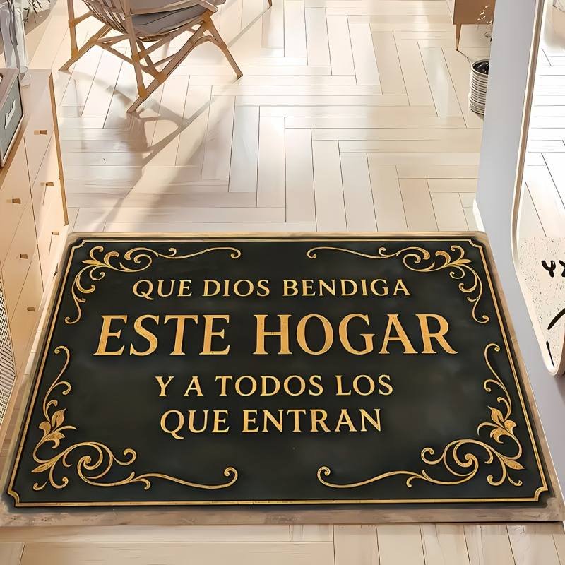 Outdoor Furniture Spain - VIKAMA พรมเช็ดเท้าลายคำอวยพรภาษาสเปน พรมวินเทจกันลื่นซักได้ พรมพิมพ์ลาย 