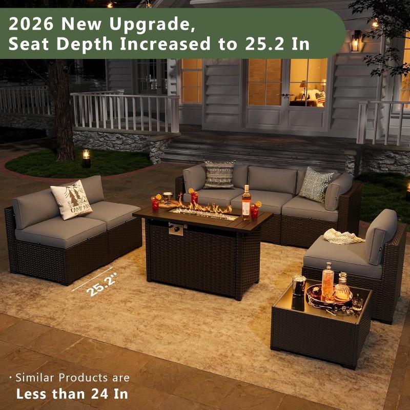 Outdoor Furniture Set With Fire Pit - ชุดเฟอร์นิเจอร์ลานบ้าน Aoxun 8 ชิ้น พร้อมโต๊ะเตาผิงขนาด 44