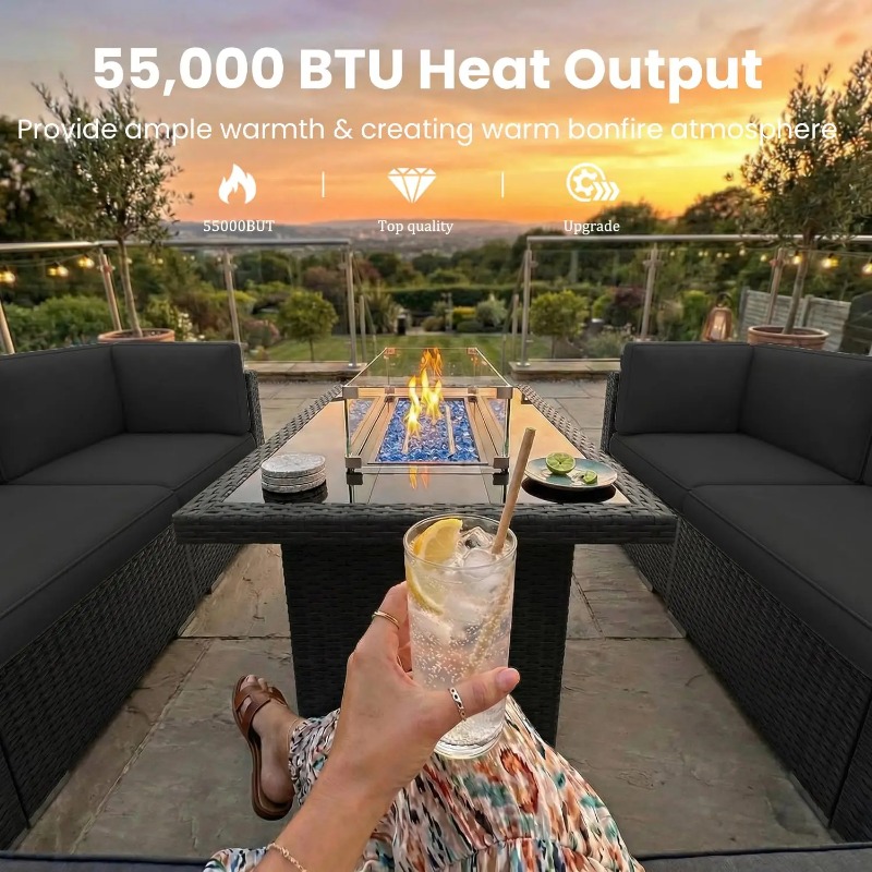 ชุดโซฟาหวายสำหรับลานกลางแจ้ง 8 - Outdoor Furniture Set With Fire Pit บทวิจารณ์และราคา