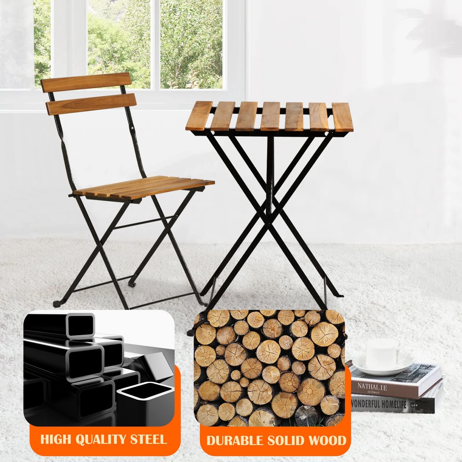ชุดโต๊ะบิสโทรพับได้ 3 ชิ้น ทำจ - Outdoor Furniture Wooden บทวิจารณ์และราคา