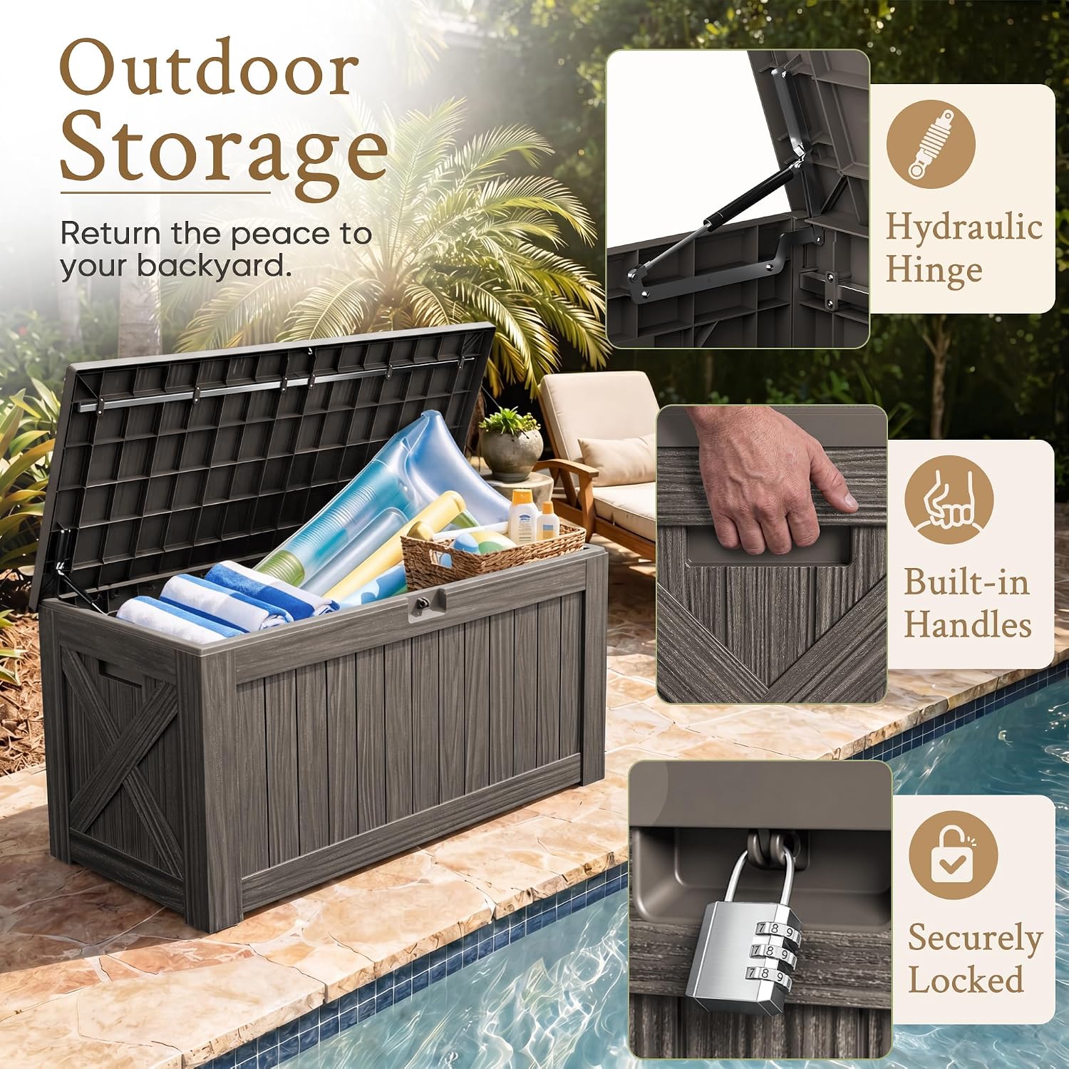 กล่องเก็บของขนาดใหญ่ 120 แกลลอ - Outdoor Furniture Wooden บทวิจารณ์และราคา