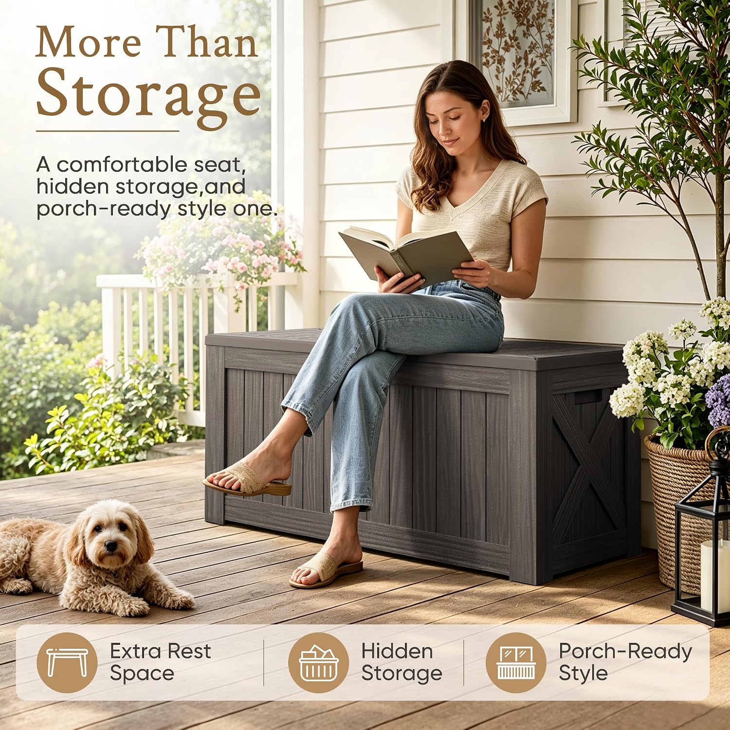 กล่องเก็บของขนาดใหญ่ 120 แกลลอ - Outdoor Furniture Wooden บทวิจารณ์และราคา