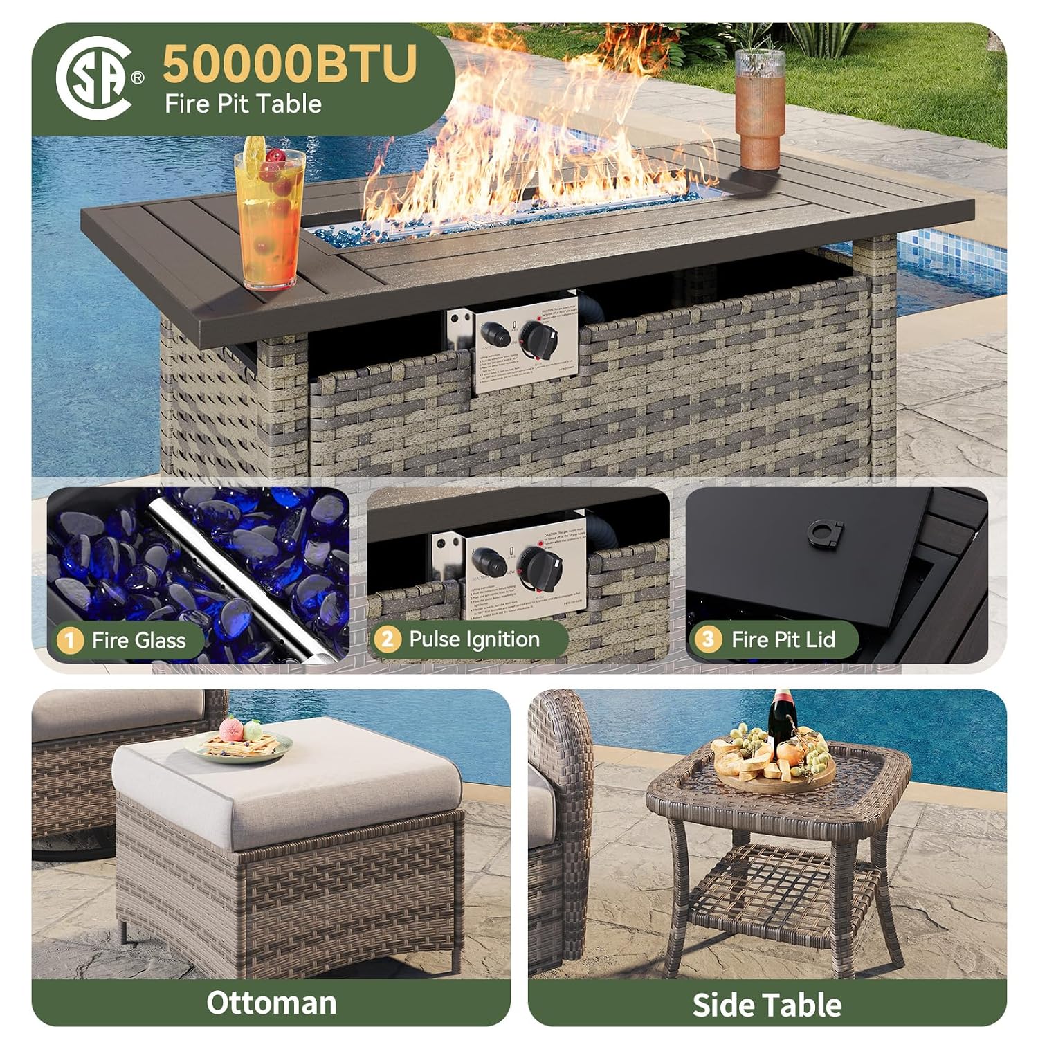 ชุดเฟอร์นิเจอร์หวาย 7 ชิ้น พร้ - Outdoor Furniture Set With Fire Pit บทวิจารณ์และราคา