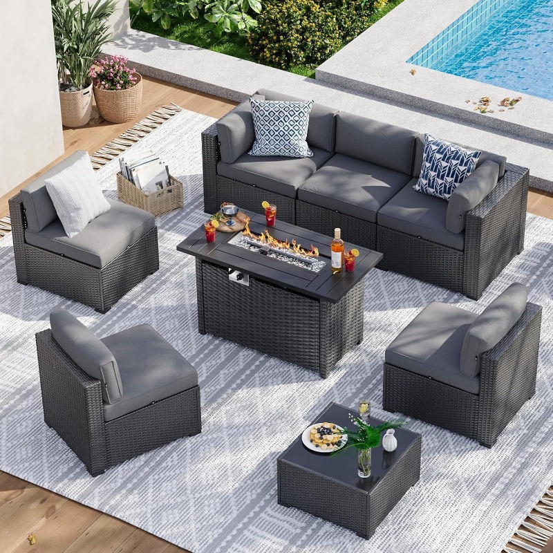 ชุดเฟอร์นิเจอร์ลานบ้าน Aoxun 8 - Outdoor Furniture Set With Fire Pit บทวิจารณ์และราคา
