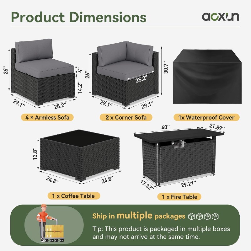ชุดเฟอร์นิเจอร์ลานบ้าน Aoxun 8 - Outdoor Furniture Set With Fire Pit บทวิจารณ์และราคา