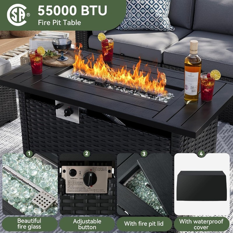 ชุดเฟอร์นิเจอร์ลานบ้าน Aoxun 8 - Outdoor Furniture Set With Fire Pit บทวิจารณ์และราคา